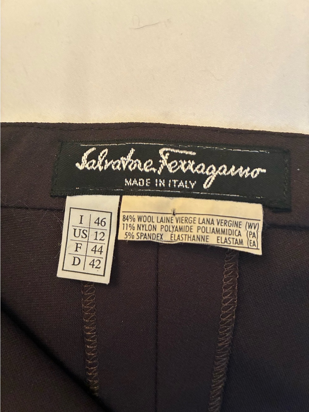 Salvatore Ferragamo Dark Brown Wool Blend Pants size 12 Italiano 46